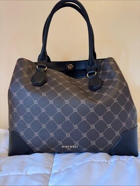 Nine West Brown Monogram Tote with Black Trim